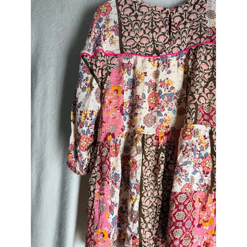 Zara Kids Girls Patchwork Floral Tiered Dress Pink Brown Size 11-12 Boho